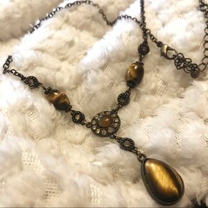 Tiger’s eye crystal drop necklace